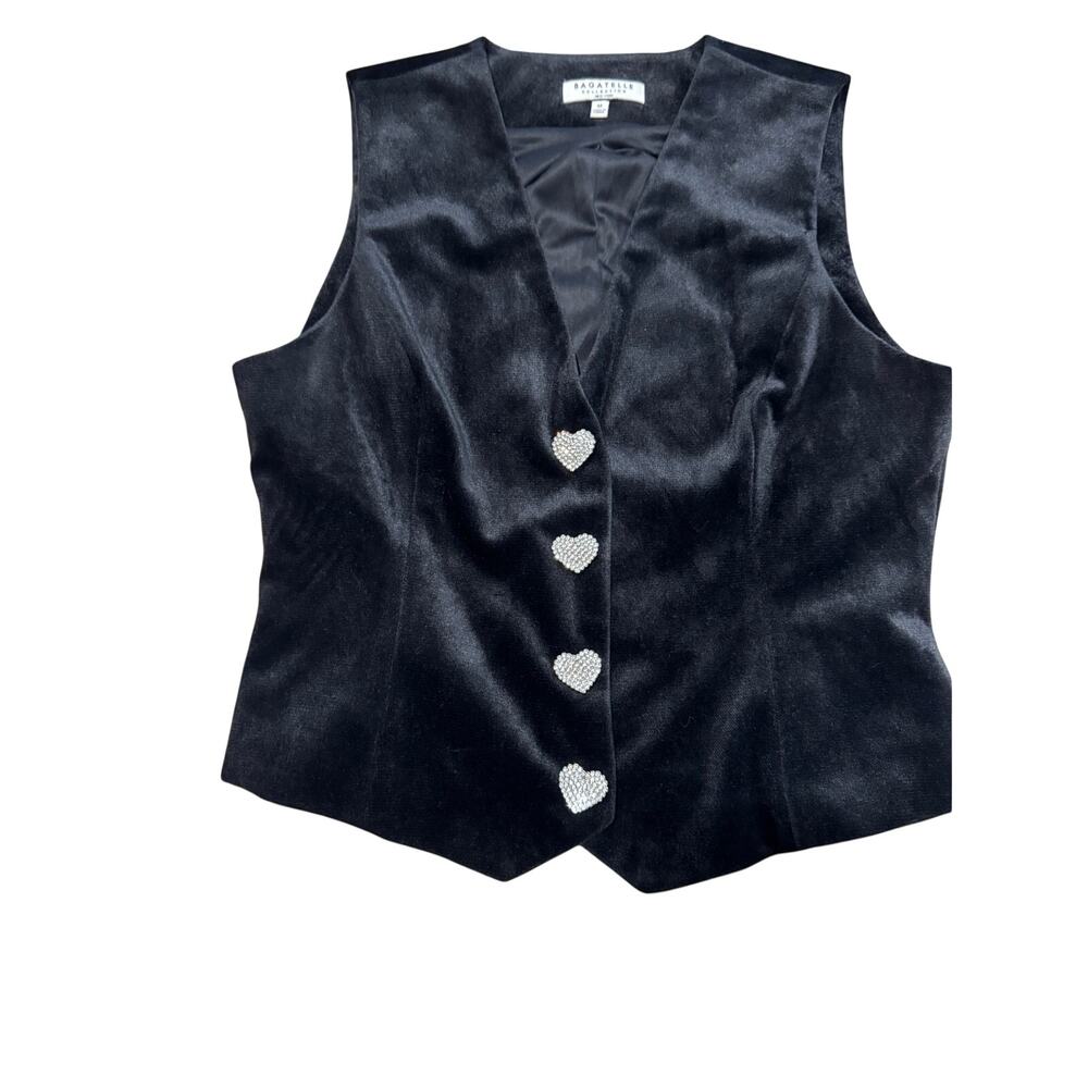 Bagatelle Collection Black Velvet Vest Womens Medium Rhinestone Heart Buttons